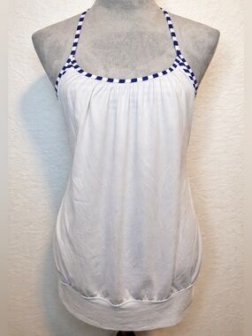 Lululemon No Limits Tank Size 6 White Blue Stripe Built In Bra Racerback Yoga